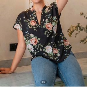 SHEIN Black and Floral Dressy Tank Top